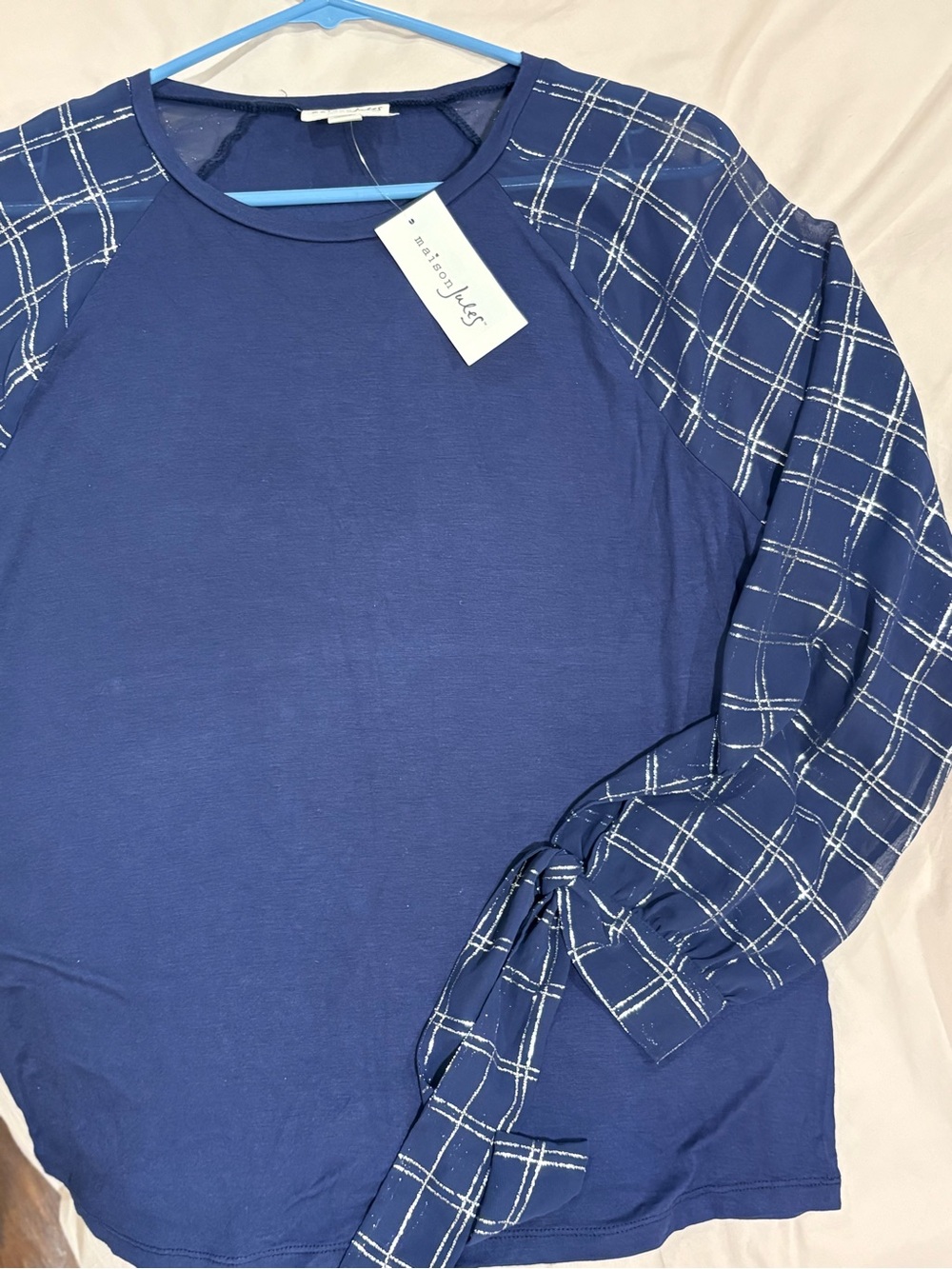 Maison Jules Top with Sheer Sparkly Tie-Sleeves